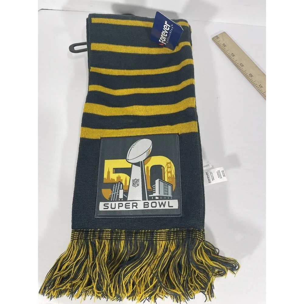 Super Bowl 50‎ Broncos Panthers Scarf San Francisco Bay Area Gray Yellow NEW